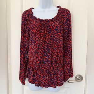 Scoop Women's Red and Blue Leopard Print Top w elastic Waist and Neck Size M